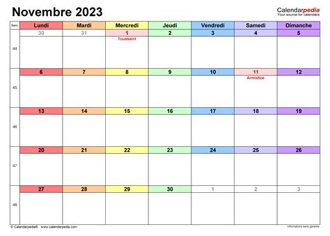 calendrier novembre 2023 avec horoscope
